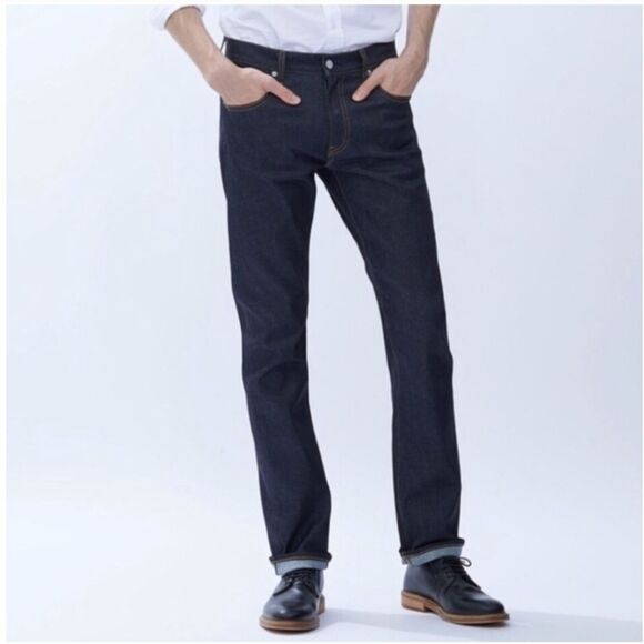 Uniqlo Slim Fit Straight Selvedge Dark Blue Jeans 32X32 NWT